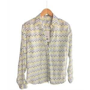 NEW HIHO women's twig linen top in blue zig zag